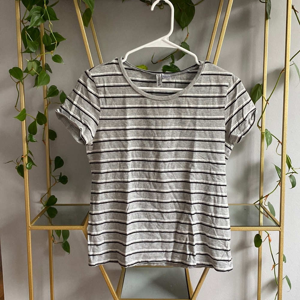 H&M Divided Striped T-Shirt (Medium, Grey/Black/White)